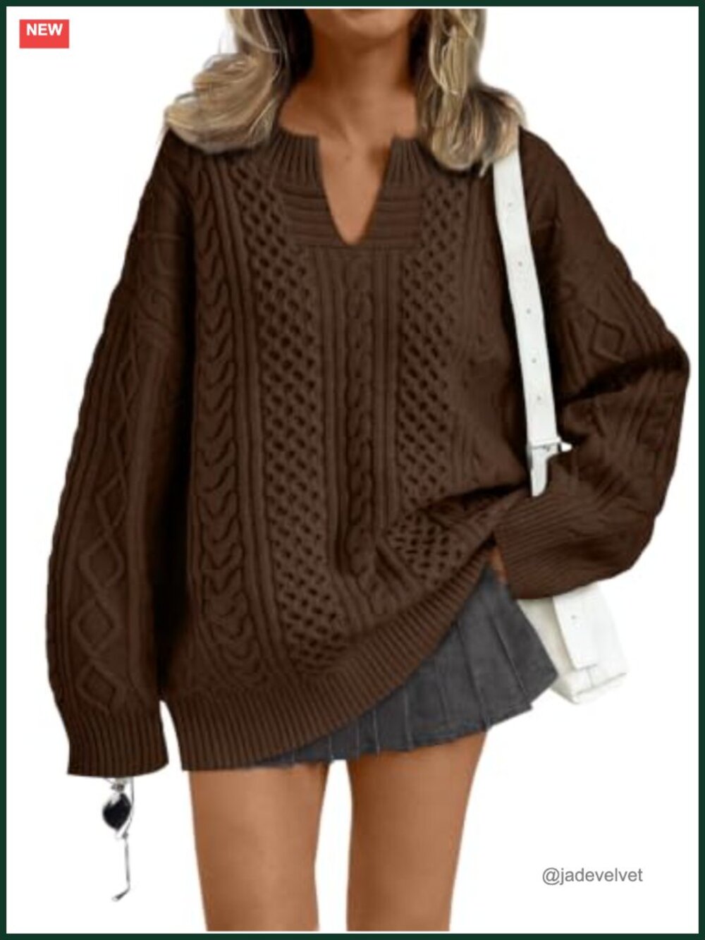 Oversized Cable Knit Sweaters for Women V-Neck Pullover Fall Winter